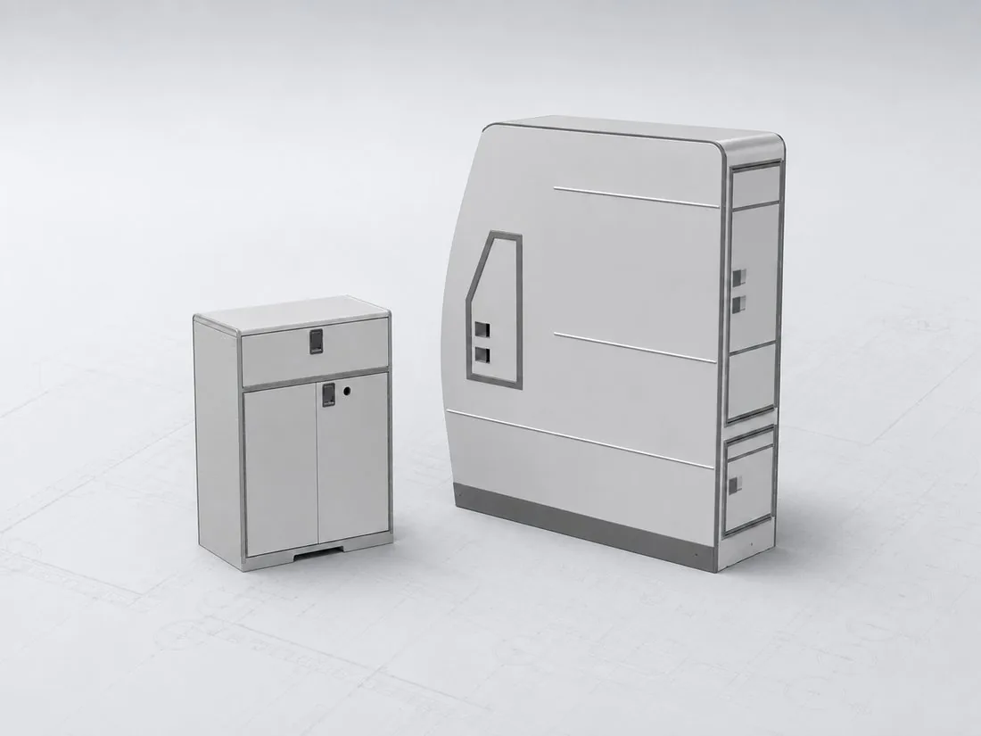 Cabin monuments — a stowage unit and a cabinet in sandwich construction.